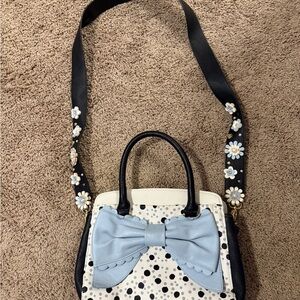 Betsey Johnson Polka Dot Bow Satchel w/ Floral Strap Crossbody